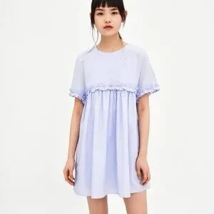 Zara Jumpsuit Dress Romper Ruffle Blue Small